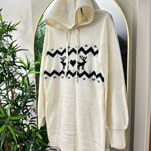Derek Heart Cream Hoodie with Black Pattern